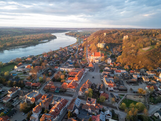 View of the historic buildings of Kazimierz Dolny on the Vistula River with the market square and...