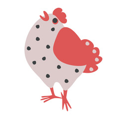 The cute hen. A white chicken with black peas. Vector illustration. Isolated object on white background
