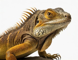 Fototapeta premium Close-up of the face of a desert iguana, isolated against a white background
