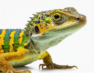 Obraz premium Close-up of the face of a collared lizard, isolated against a white background