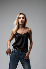 Understated style, lace and denim combined gracefully