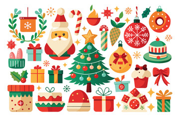 Fototapeta premium christmas decorative items over white mega set