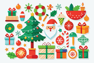 Fototapeta premium christmas decorative items over white mega set