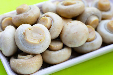 Champignon mushrooms in brine. Canned champignon mushrooms whole