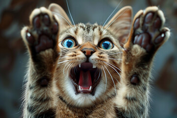 an adorable kitten, mouth wide open with shock