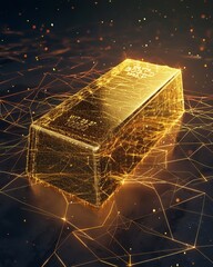 Digital wireframe representation of a gold bullion, showcasing its importance in the world of finance and investment - obrazy, fototapety, plakaty