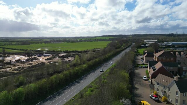 High Angle View of Central Leighton Buzzard Town of England UK.