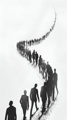 abstract minimalist wall art, creative concept, people walking in white