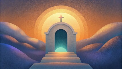 The Empty Tomb The sight of an empty tomb serves as a powerful illustration of Jesus triumph over death. Despite his crucifixion and burial - obrazy, fototapety, plakaty