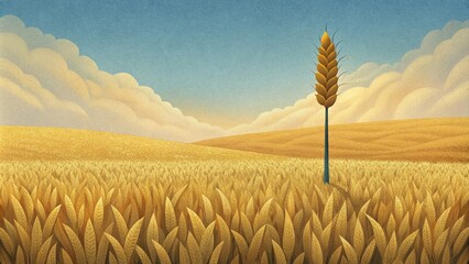 A field of wheat with a solitary stalk standing tall and strong contrasting the temporary nourishment of physical food with the eternal