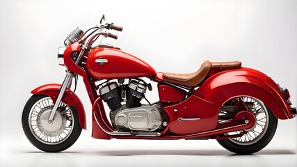 Retro-styled red motorcycle set against a white backdrop