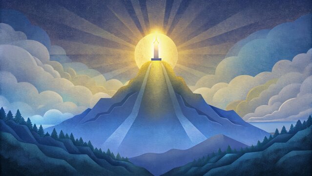 A shining light atop the mountain Just as Jesus face and garments were transfigured into a dazzling light on Mount Tabor this image represents