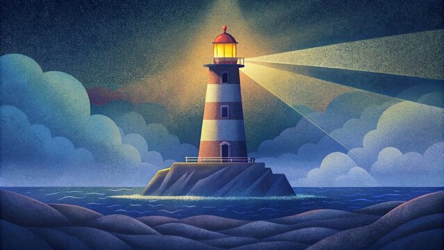 A lighthouse beaming its strong light across the sea guiding lost ships to safety through the treacherous waters. This parallels the way Gods