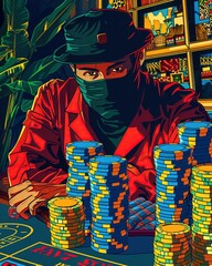 A ninja, cloaked in shadows, moves unseen around the casino floor, his presence only revealed by the accumulating chips at his favorite game 