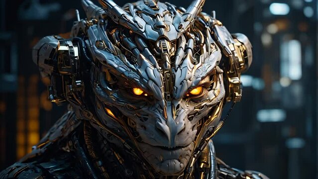 Demonic cyborg dragon king close-up