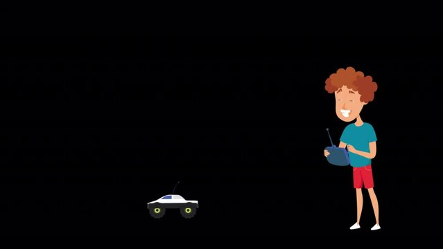 Little Boy Playing Toy Car In Kidgarden Cartoon 2D Animation On Alpha Channel
