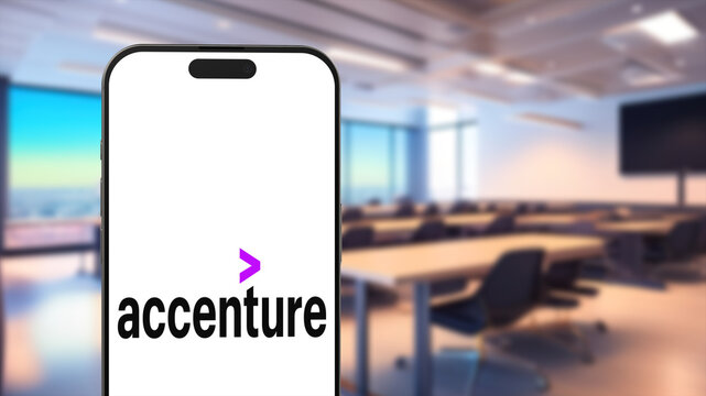 New York, USA - 26 March 2024: Accenture Company Logo on Phone, Illustrative Editorial