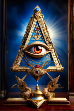 Bronze figurine depicting a Masonic symbol. All-seeing eye, free masons.