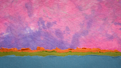 fantasy paper landscape created with marbled lokta paper and sheets of handmade rag paper