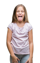 Fototapeta premium Young beautiful girl over isolated background sticking tongue out happy with funny expression. Emotion concept.