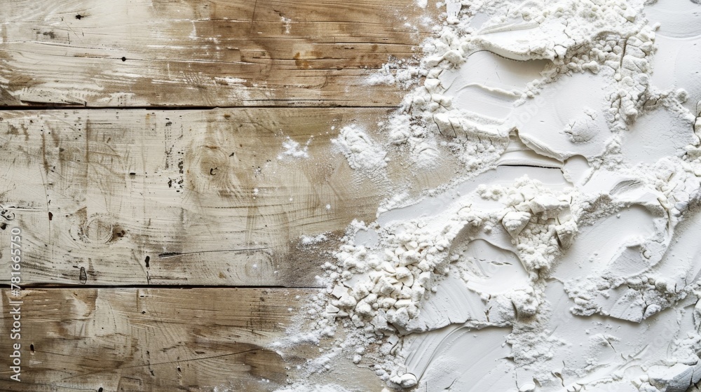 Poster A pile of flour on a wooden table