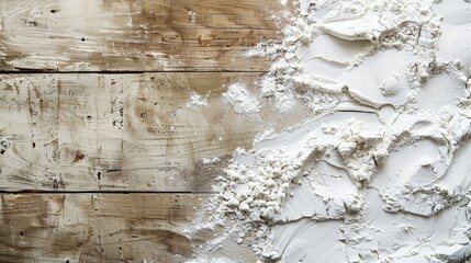 A pile of flour on a wooden table