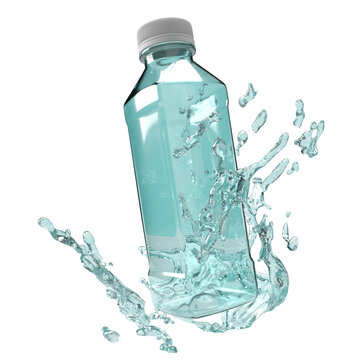 The bottle and water splash for drink or advertising concept 3d rendering.