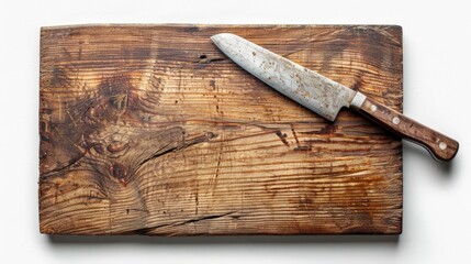 Knife on cutting board wooden handle