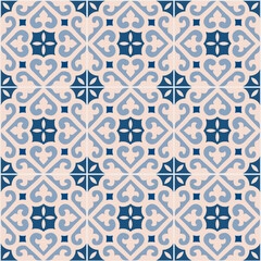 Portuguese tiles. Tiles in beige and blue tones. Ceramic Tiles. Hydraulic Portuguese ceramic design.
