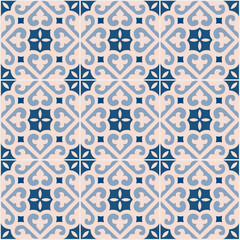 Portuguese tiles. Tiles in beige and blue tones. Ceramic Tiles. Hydraulic Portuguese ceramic design.
