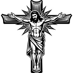 Vector, SVG Jesus on the cross  silhouette, laser cut, white background 