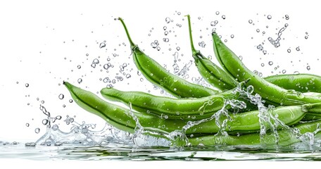 KS Greenbeans splashing in water_isolated on white backg