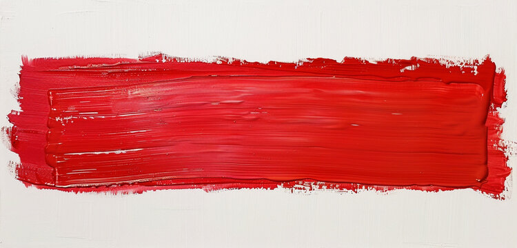 A horizontal stroke of vibrant red paint seamlessly applied over a pristine white background, creating a striking contrast and adding depth to the minimalist composition