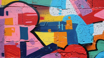 Close-up of vibrant graffiti art on city wall, copy space for text