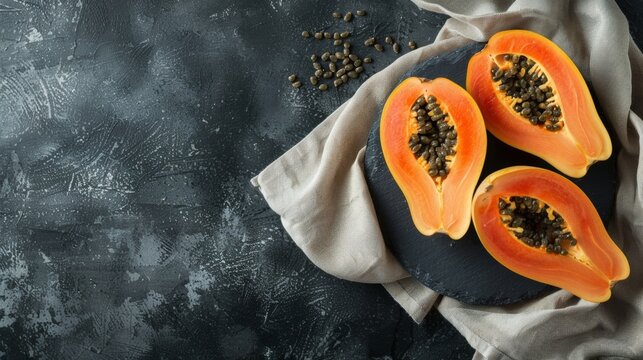 Three portions of papanas on black dish