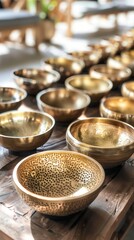 Fototapeta premium Embark on a journey of inner harmony with a sound healing session featuring gongs and bowls, a restorative wellness practice.