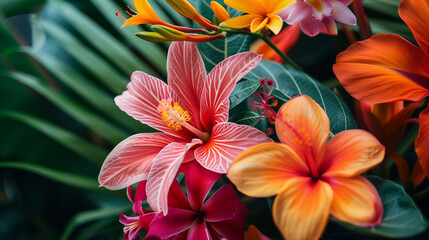 Fototapeta premium close-up of vibrant tropical flowers, showcasing intricate patterns and vivid hues