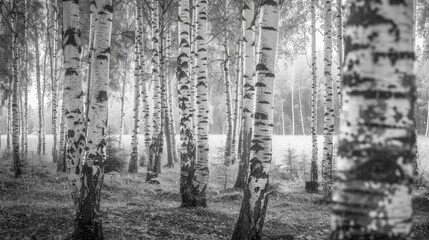 Fototapeta na wymiar A monochrome forest landscape with trees and grass