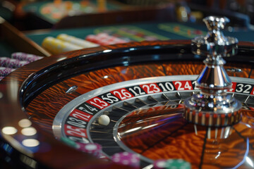 A roulette wheel with a silver ball on it