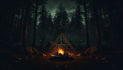 a camp fire during the night time in a forest, ai generative - obrazy, fototapety, plakaty