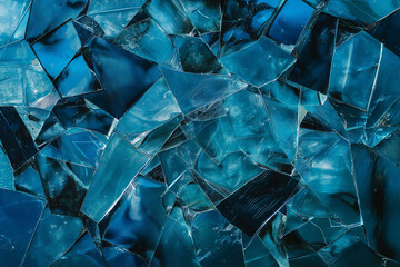 Obraz premium Broken glass on a blue background. close up