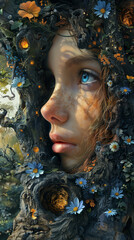 Enchanting Fusion Of Girl And Forest In Nature's Embrace