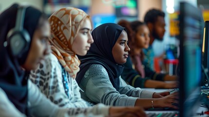 Fototapeta premium Group of Muslim women working with computers
