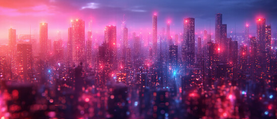 abstract cityscape with tall skyscrapers and glowing lights, narrow depth of field, backgrounds