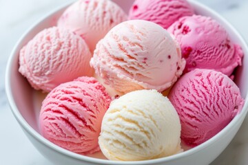 Bowl of colorful ice cream scoops