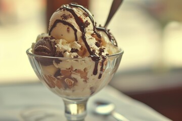 Chocolate sundae in a glass