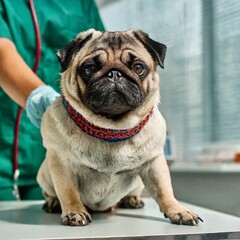 Cute pug dog on a visit to the Vet