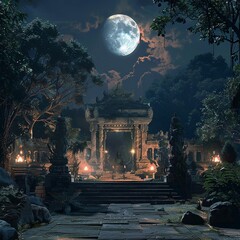 Obraz premium A place of solitude and wonder, where ancient deities dwell and the moonlight sings its secrets