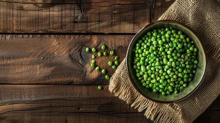 Peas in bowl on table with cloth