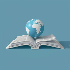 Minimalist rendering of an open book with a globe on top, symbolizing global education